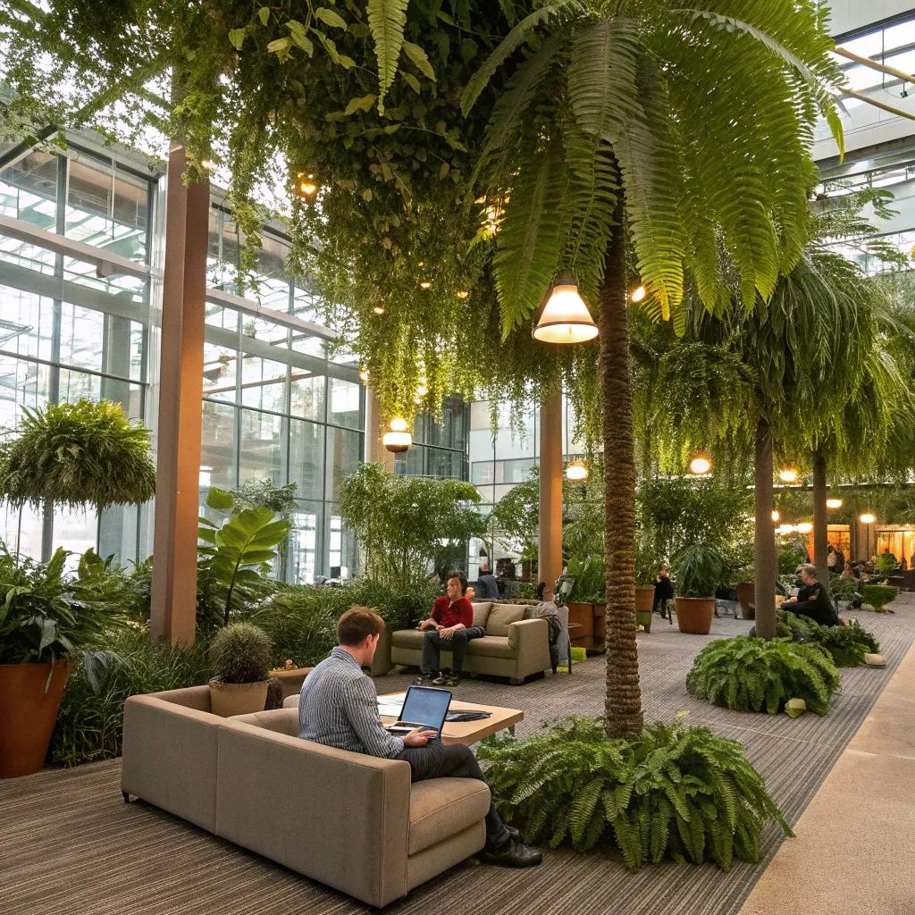 Office green zone with plants and seating
